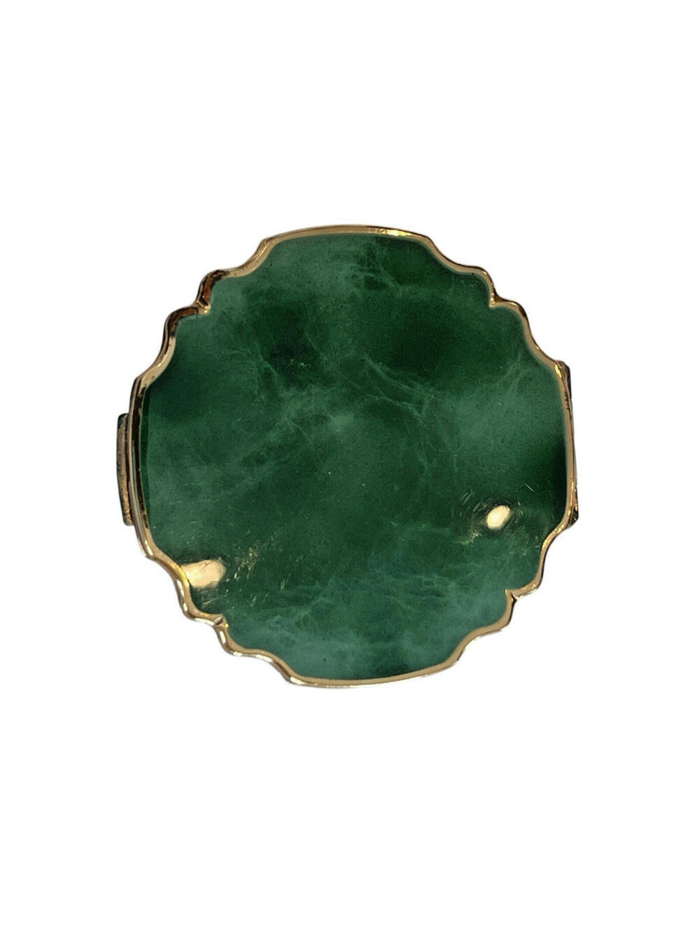 Stratton Powder Compact Marbled Green Enamel Gold Tone Petite Princess New Flaw